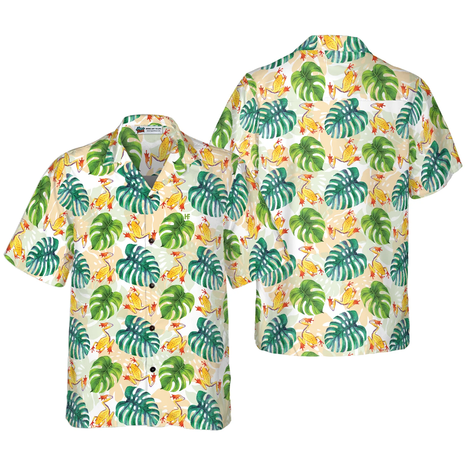 Hand Drawn Tree Frogs And Monstera Leaves Hawaiian Shirt Aloha Shirt For Men and Women