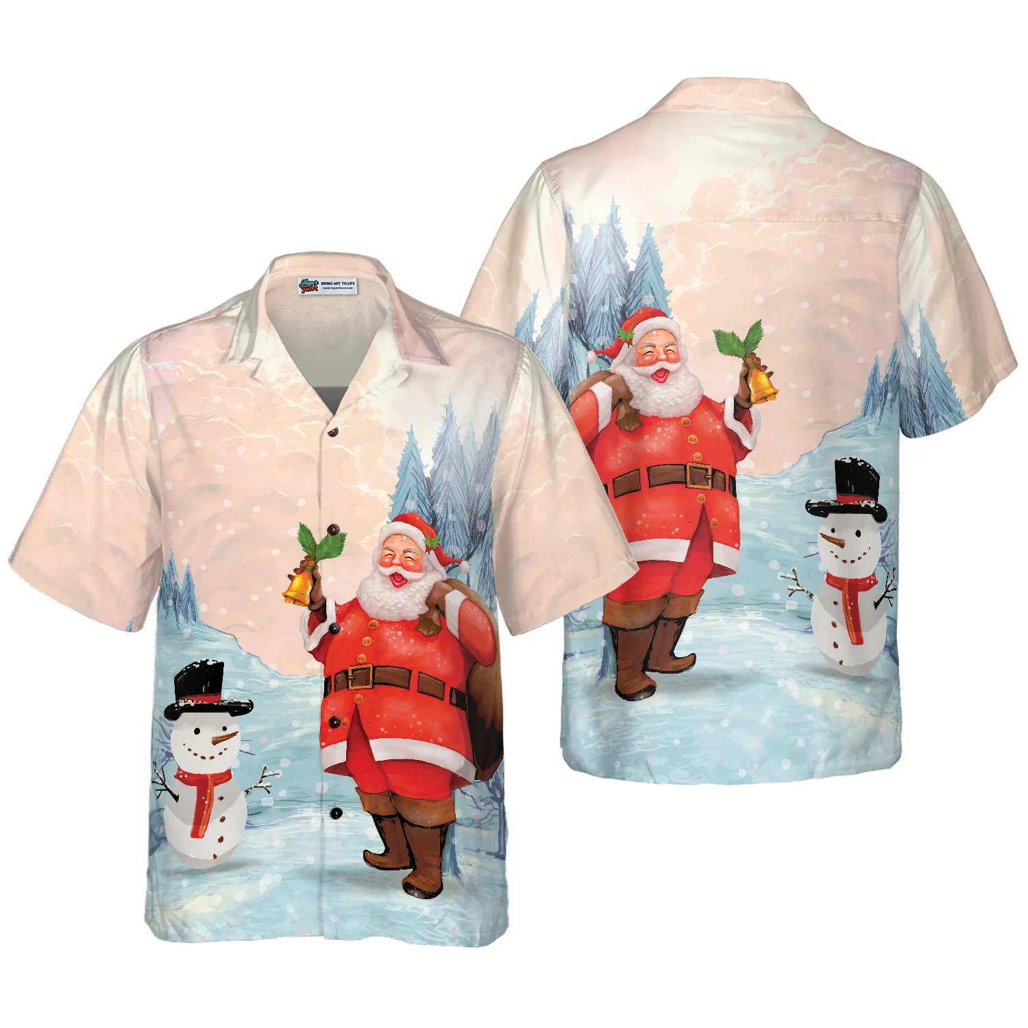 Hyperfavor Christmas Hawaiian ShirtsSanta With Snowman Shirt Short Sleeve Christmas Shirt Idea Gift Aloha Shirt For Men and Women