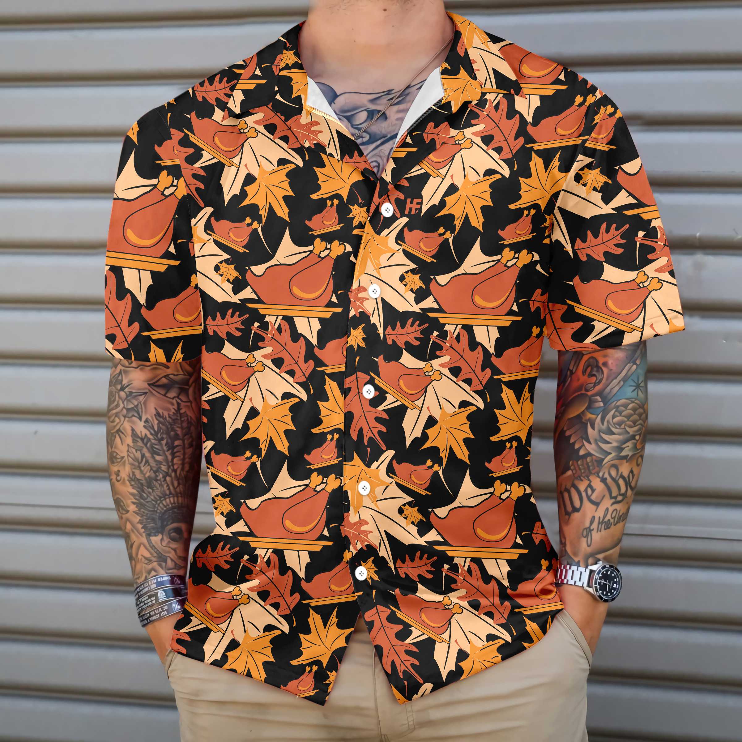 Autumnal Leaves With Turkey Meat Hawaiian Shirt Best Gift For Thanksgiving Day Aloha Shirt For Men and Women