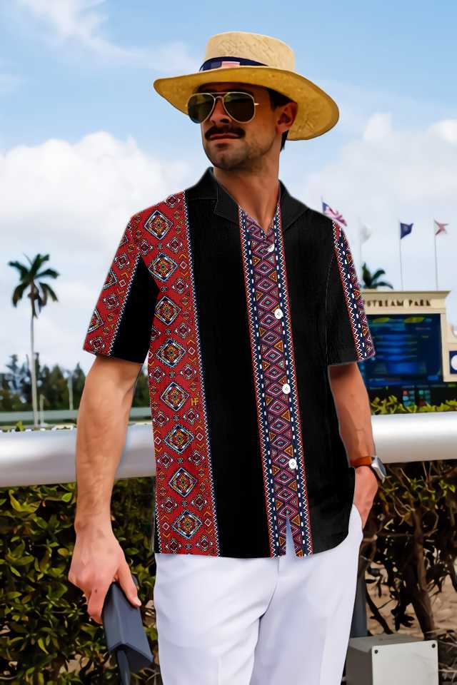 Traditional Tribal Pattern Native American Hawaiian Shirt Ethnic Pattern American Indian Shirt Aloha Shirt For Men and Women