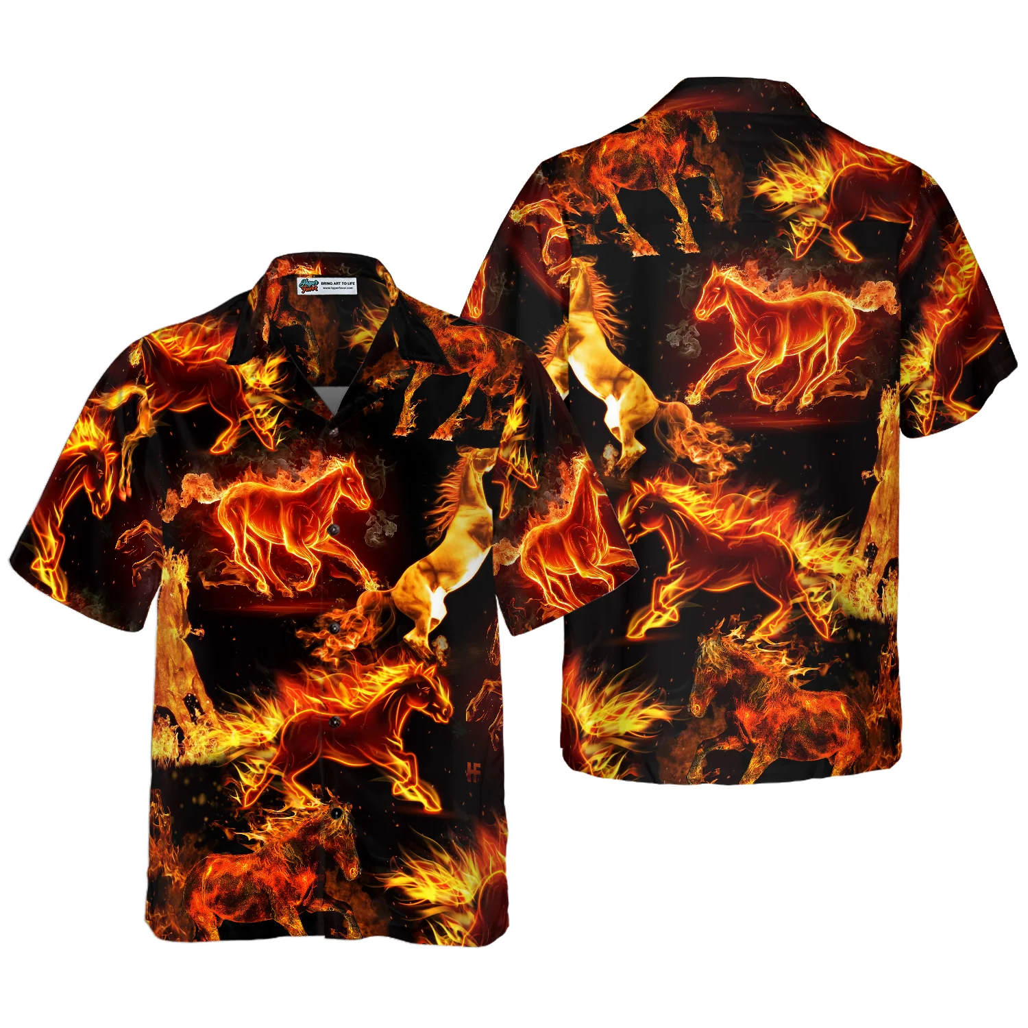 Flaming Horses Shirt Hawaiian Shirt Aloha Shirt For Men and Women