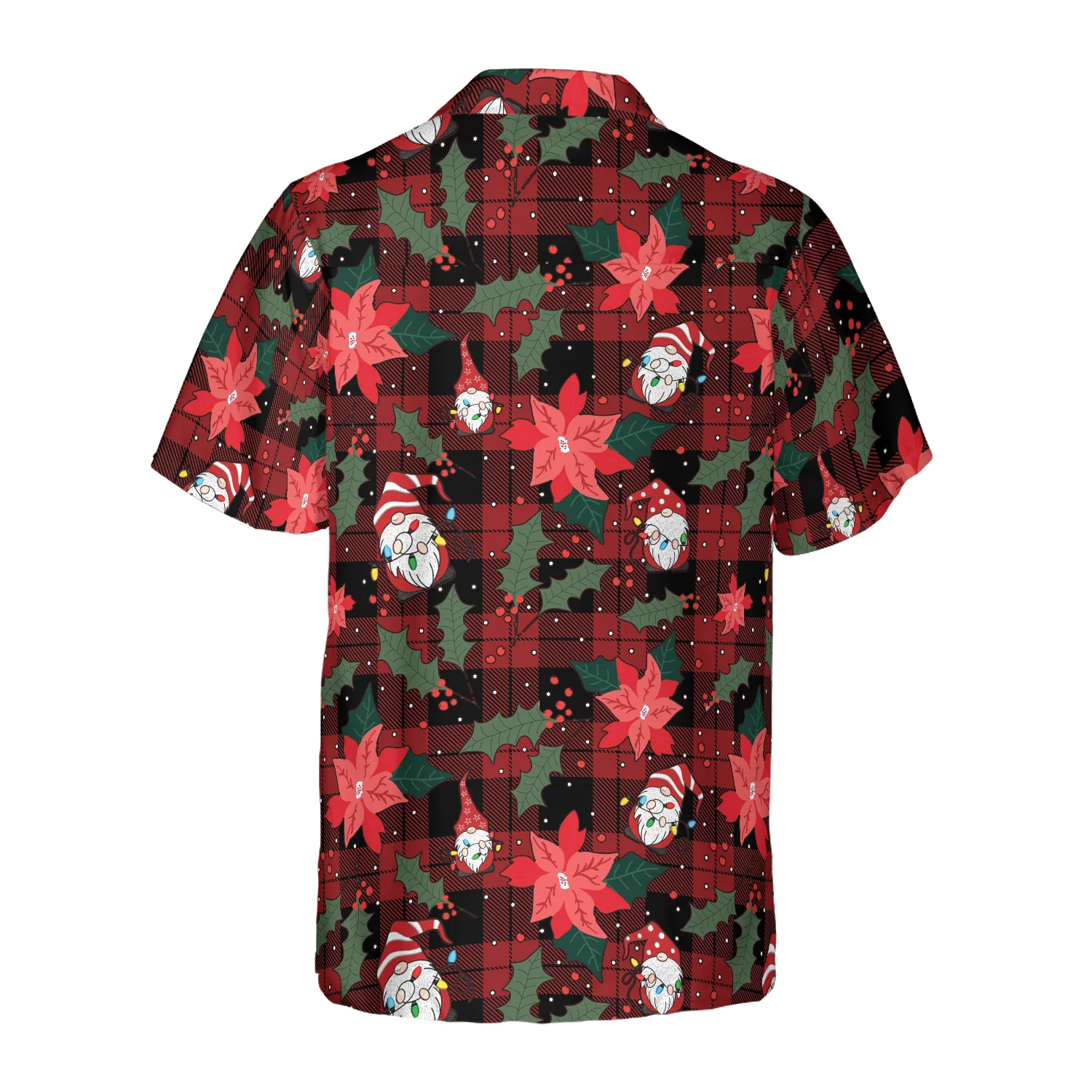 Hyperfavor Christmas Hawaiian Shirts Gnomes With Red Plaid Pattern Shirt Short Sleeve Christmas Shirt Idea Gift Aloha Shirt For Men and Women