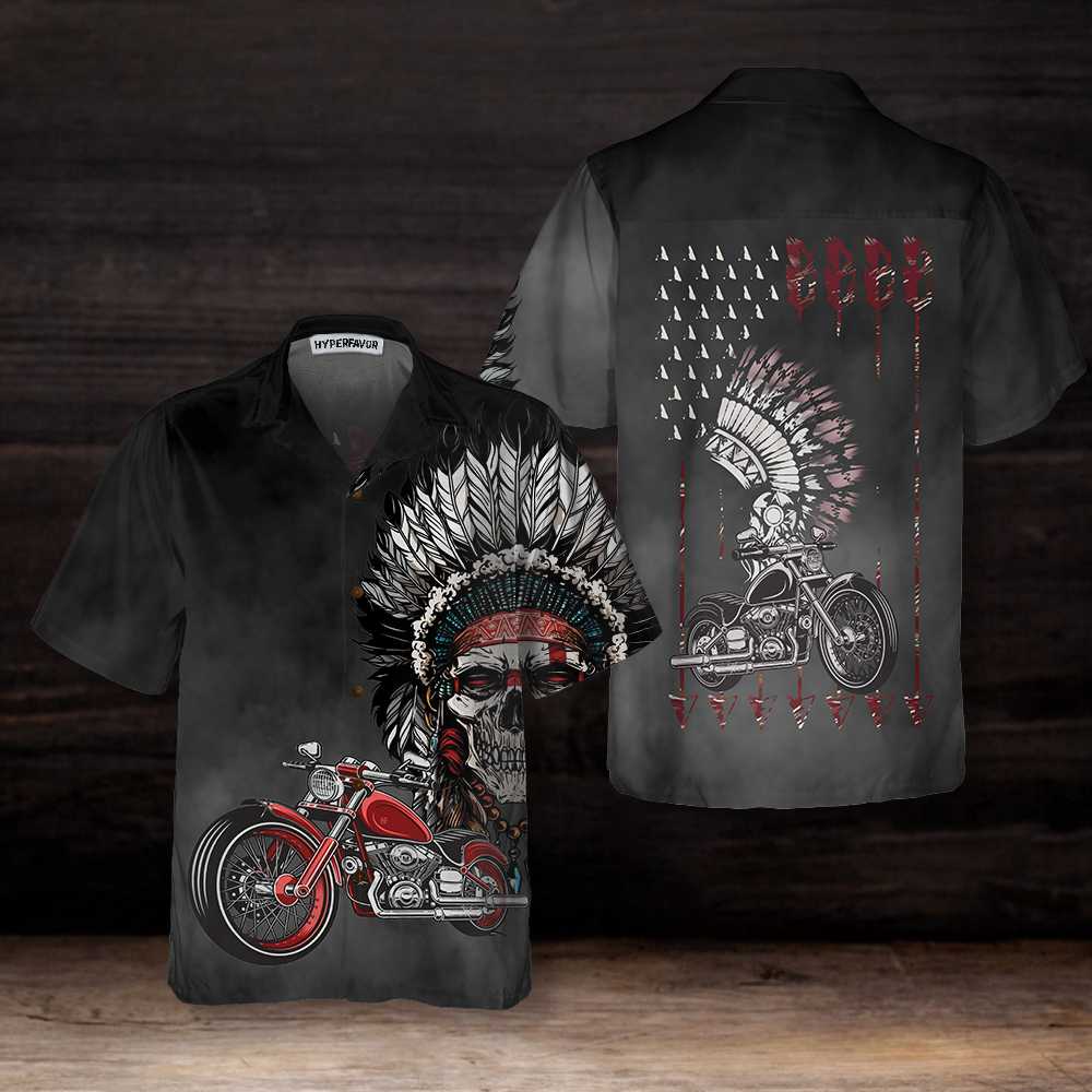 Classic And Vintage Skull Biker Chief Man Native American Motorcycle Hawaiian Shirt Best Gift For Bikers Aloha Shirt For Men and Women