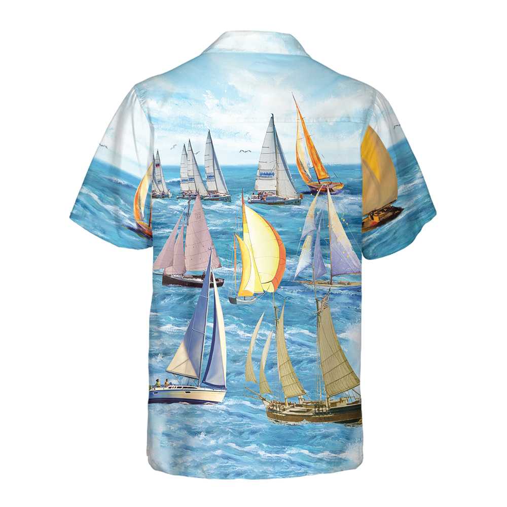 Sailing Boats Hawaiian Shirt Short Sleeve Sailboat Shirt Unique Nautical Shirt Aloha Shirt For Men and Women