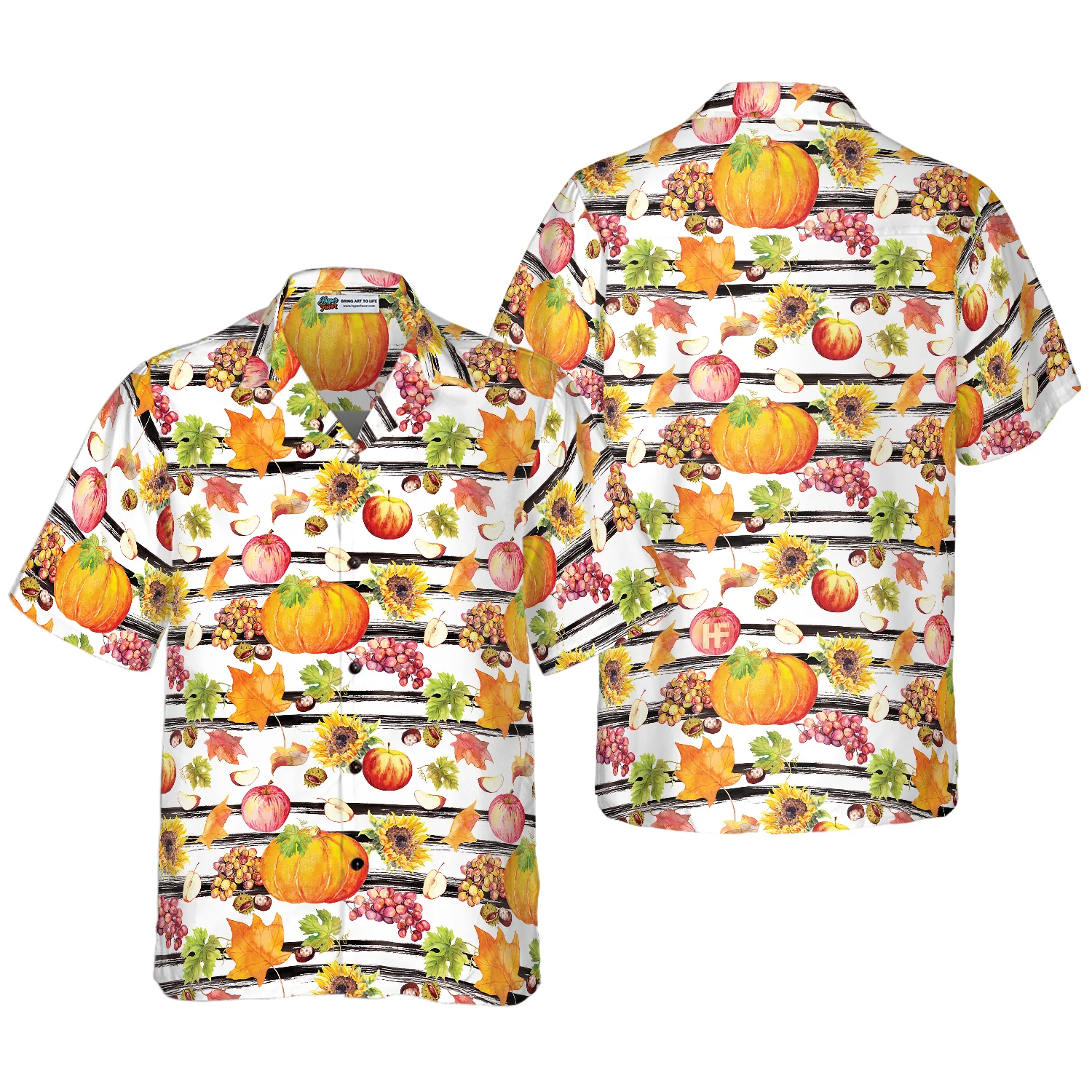 Watercolor Thanksgiving Vegetables With Black Stripes Hawaiian Shirt Aloha Shirt For Men and Women