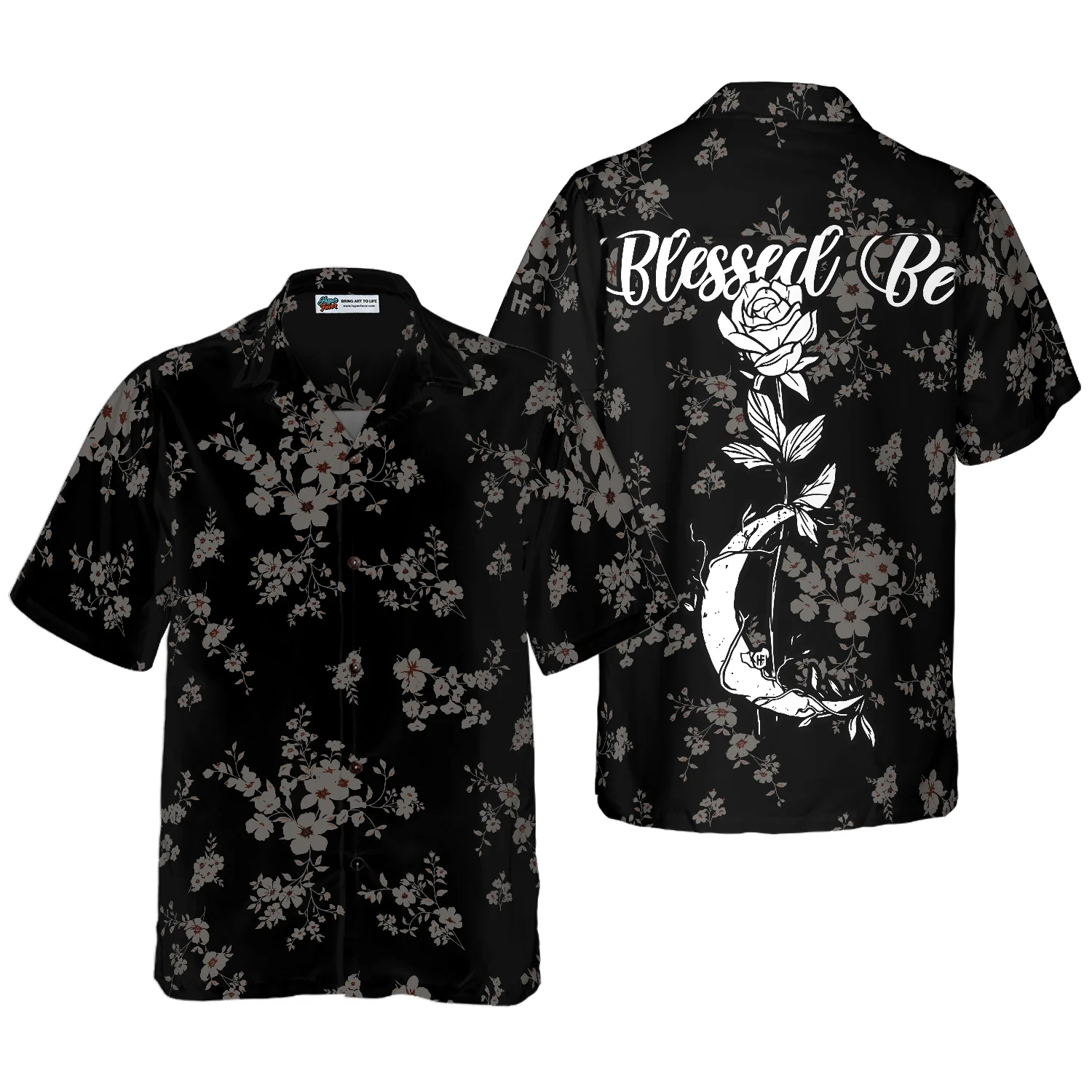 Seamless Floral Blessed Be Rose Moon Wicca Hawaiian Shirt Aloha Shirt For Men and Women