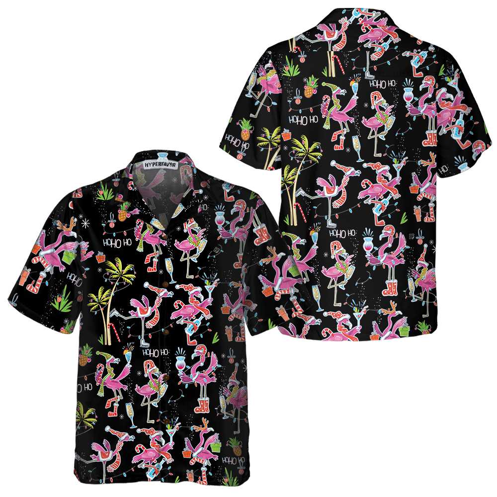 Funny Christmas Flamingo Hawaiian Shirt Christmas Tropical Shirt Best Xmas Gift Idea Aloha Shirt For Men and Women