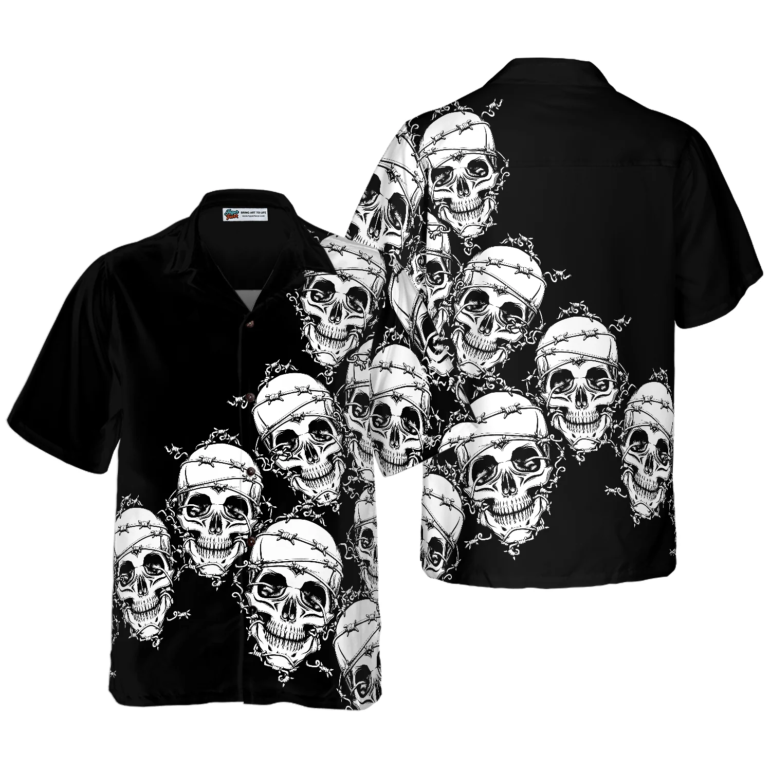 Skull In Barbed Wire Gothic Hawaiian Shirt Black Skull Goth Hawaiian Shirt Aloha Shirt For Men and Women