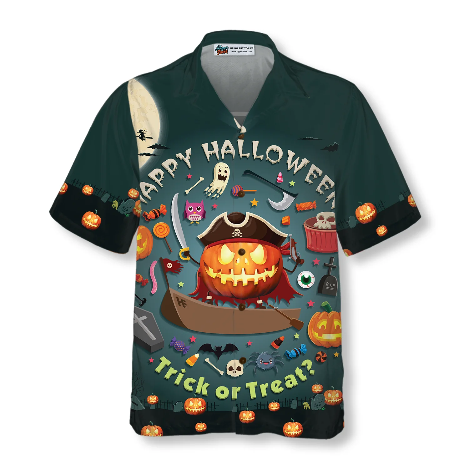 Halloween Pumpkin Pirate Halloween Hawaiian Shirt Trick Or Treat Candy Cute Jack-o-lantern Hawaiian Shirt Aloha Shirt For Men and Women