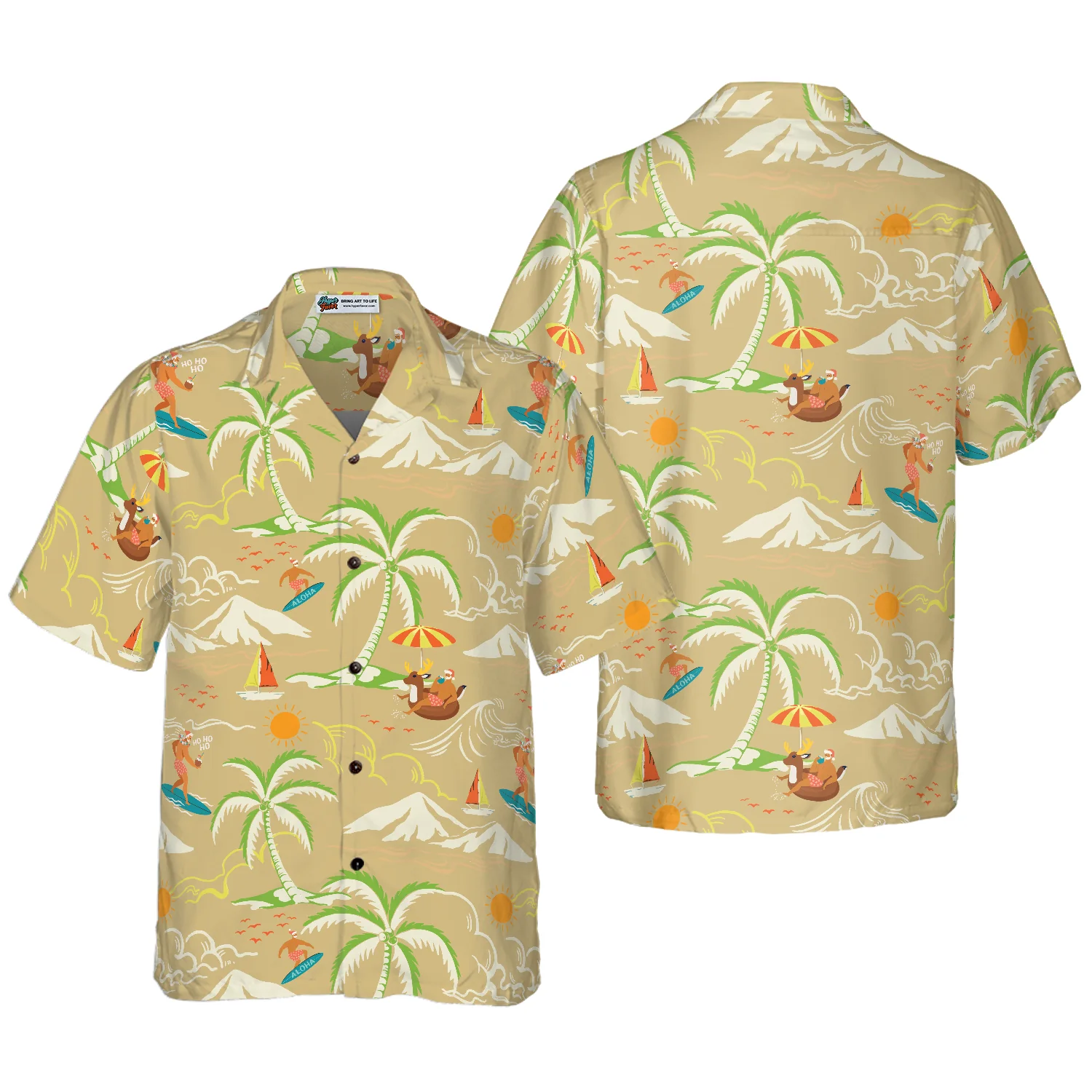 Hyperfavor Christmas Hawaiian Shirts Santa Beach Summer Pattern 4 Shirt Short Sleeve Christmas Shirt Idea Gift Aloha Shirt For Men and Women