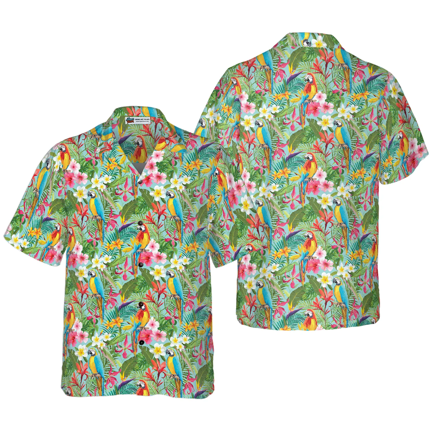 Tropical Floral Parrots Hawaiian Shirt Aloha Shirt For Men and Women