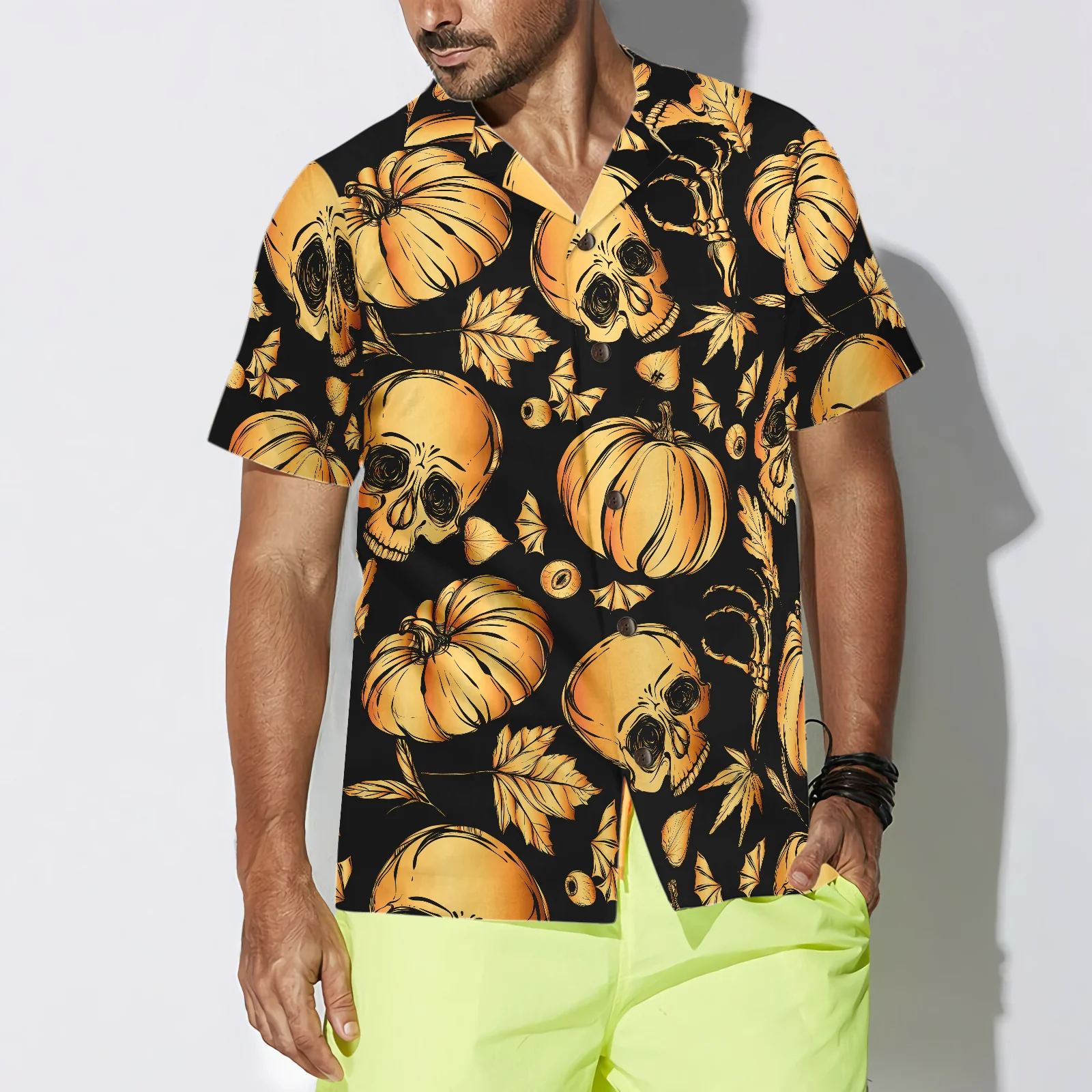 Pumpkin  Skull Halloween Hawaiian Shirt Aloha Shirt For Men and Women