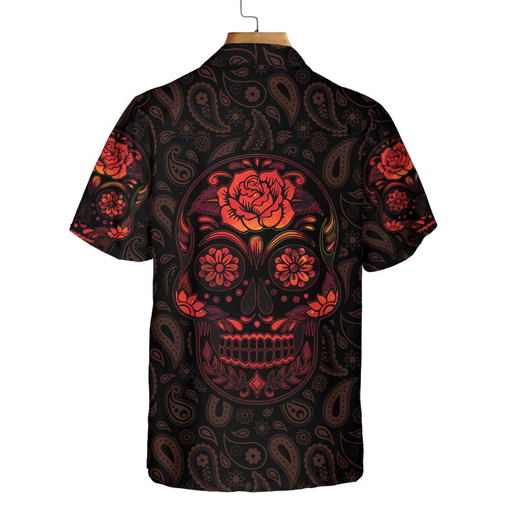 Red Mexican Sugar Skull Hawaiian Shirt Day Of The Dead Skull Shirt Aloha Shirt For Men and Women