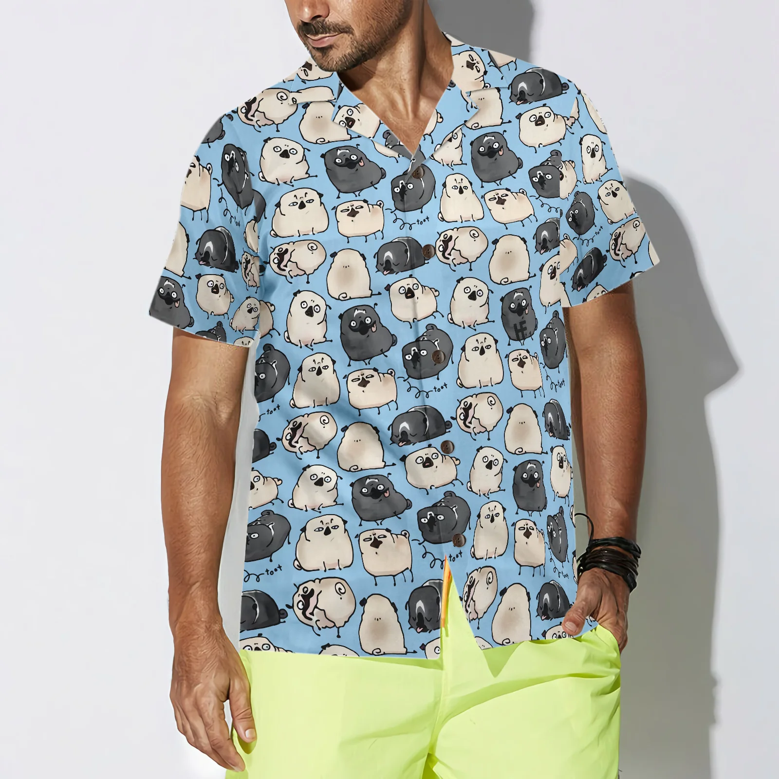 Pug Poses Blue Shirt Hawaiian Shirt Aloha Shirt For Men and Women