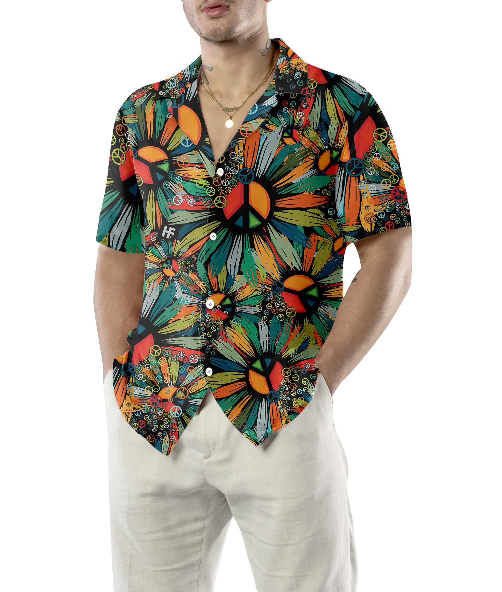 Hippie Soul Hawaiian Shirt Floral Hippie Peace Signs Shirt Aloha Shirt For Men and Women