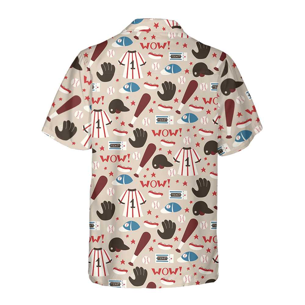 Seamless Pattern Of Baseball Equipments Baseball Hawaiian Shirt Button Up Baseball Shirt  Women Cool Baseball Gift Aloha Shirt For Men and Women