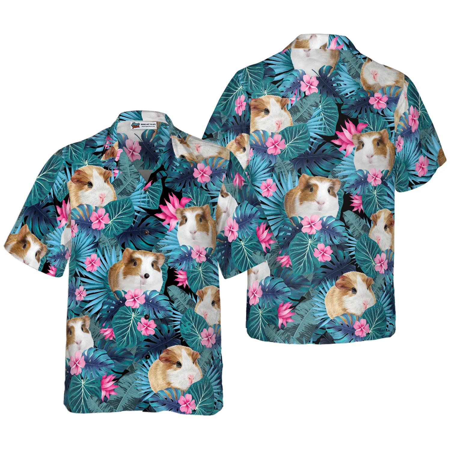 Cute Guinea Pig Tropical Pattern Hawaiian Shirt Aloha Shirt For Men and Women