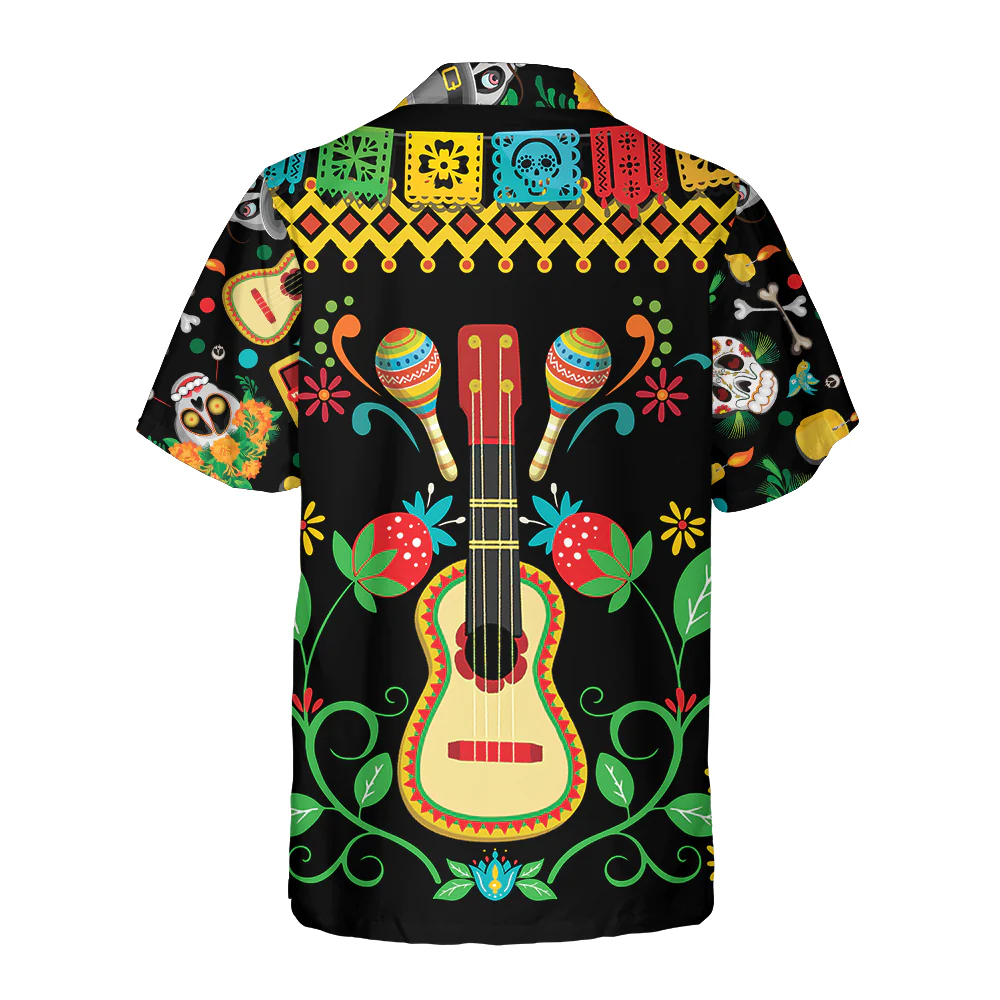 Day Of Dead Sugar Skull And Guitar Hawaiian Shirt Funny Mexican Skull Halloween Shirt Best Halloween Gift Aloha Shirt For Men and Women