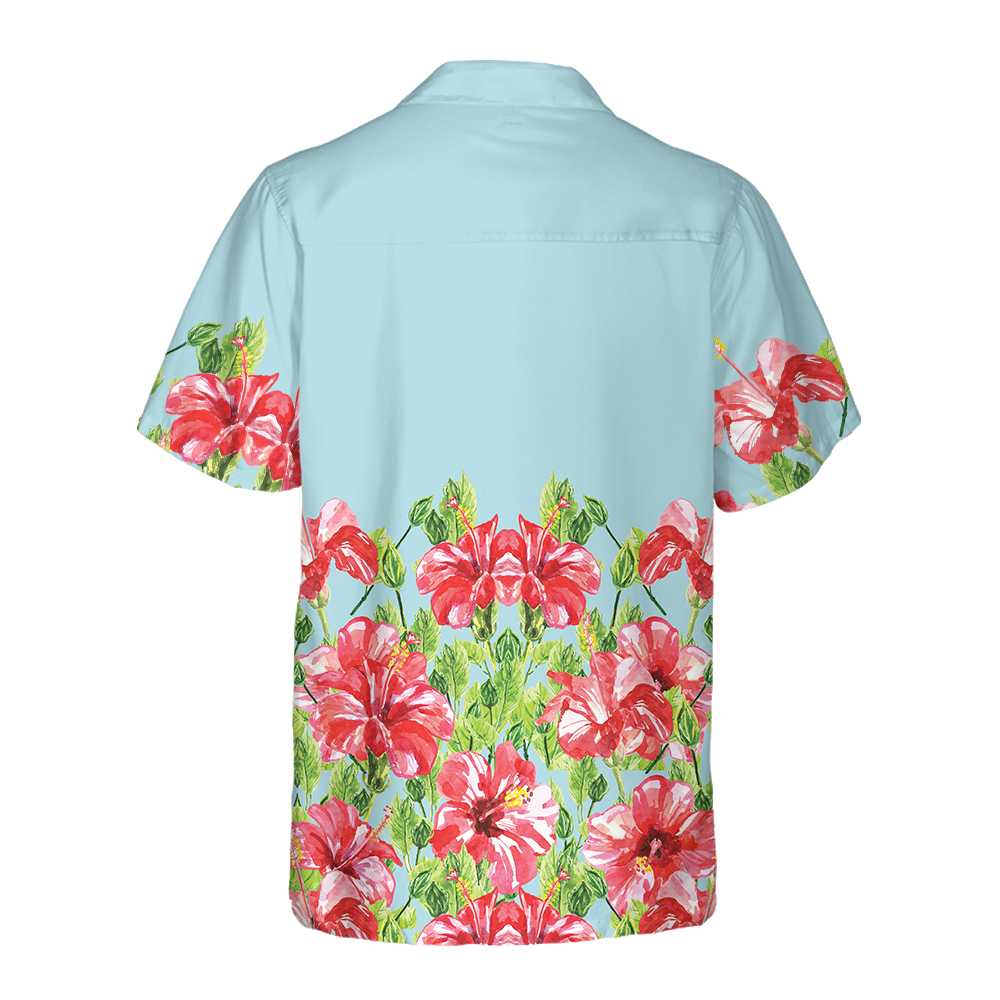 Watercolor Hibiscus Flower Hawaiian Shirt Short Sleeve Red Hibiscus Print Shirt Aloha Shirt For Men and Women