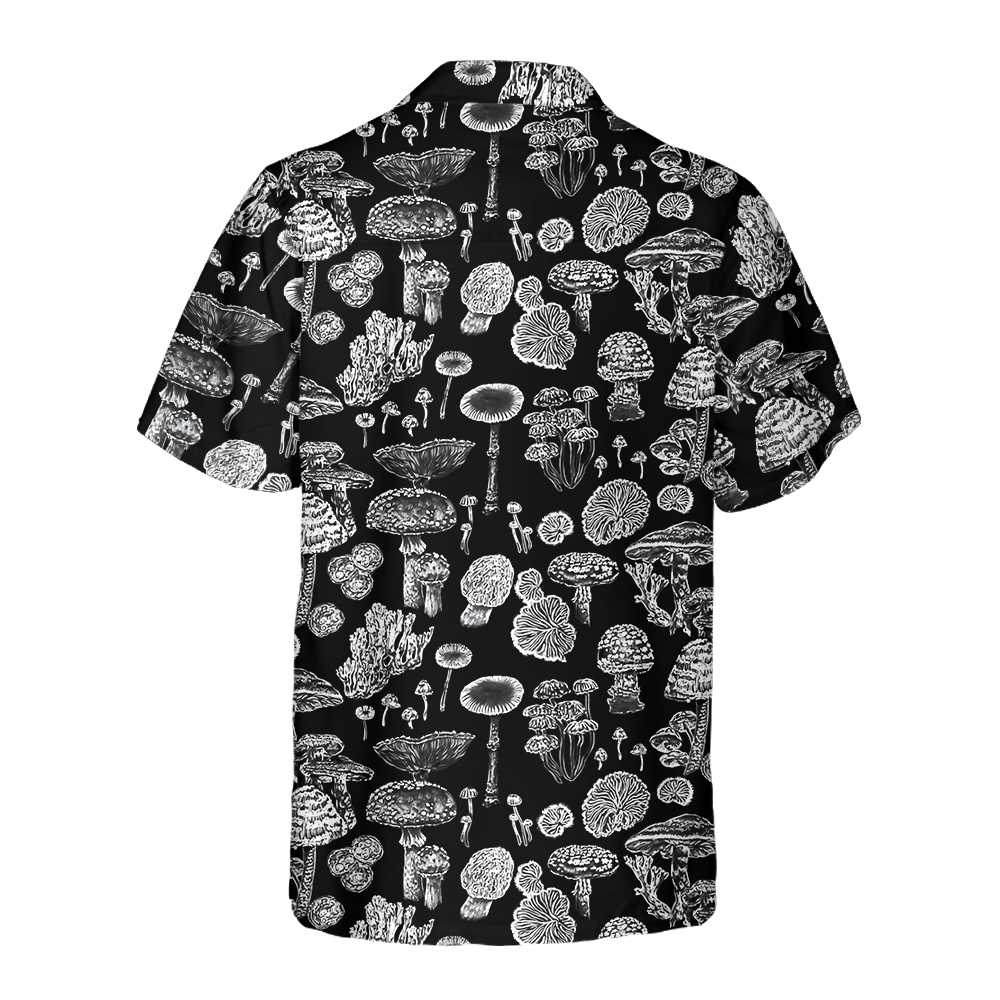 Black And White Mushroom Hawaiian Shirt Casual Mushroom Shirt  Women Mushroom Print Shirt Aloha Shirt For Men and Women