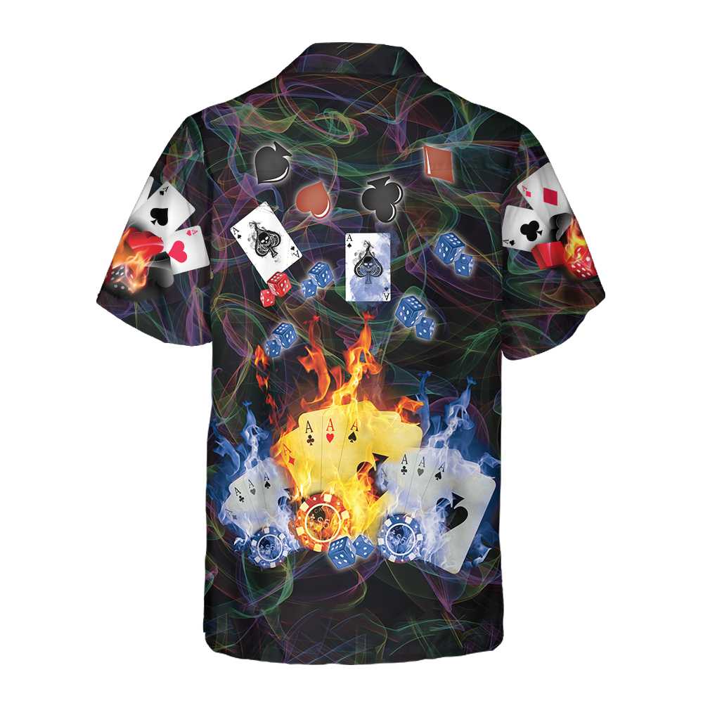 Flaming Poker Casino Hawaiian Shirt Flame Casino Shirt For Adults Cool Shirt For Poker Card Players Aloha Shirt For Men and Women