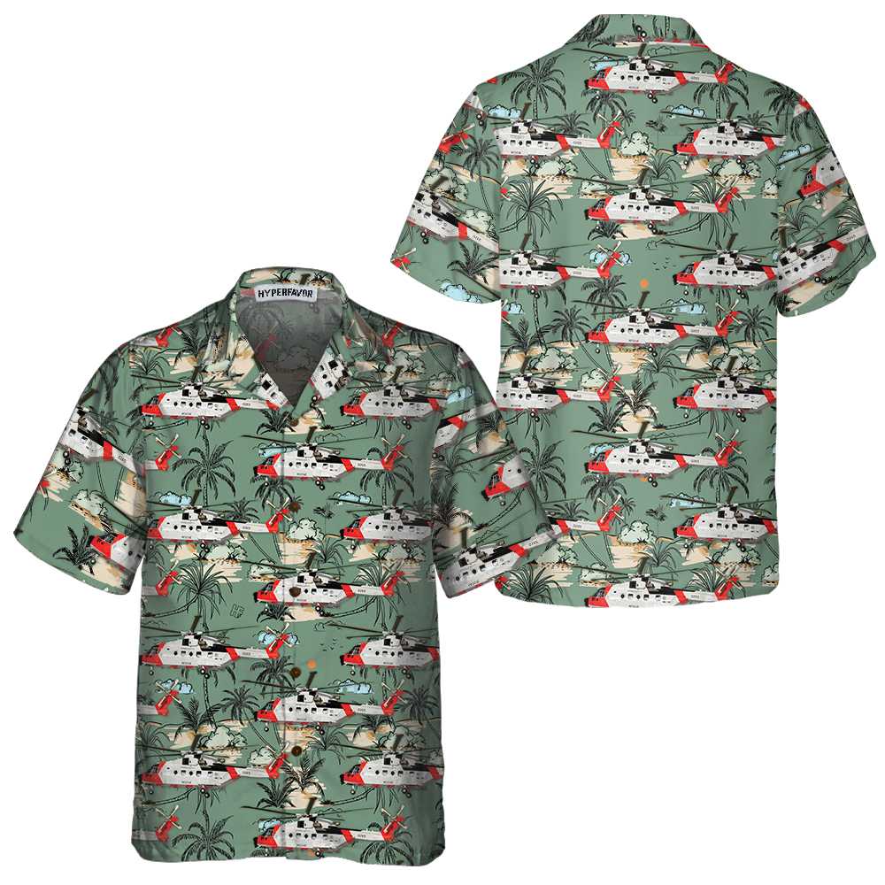 Rescue Helicopter Seamless Pattern Hawaiian Shirt Tropical Helicopter Shirt Aloha Shirt For Men and Women