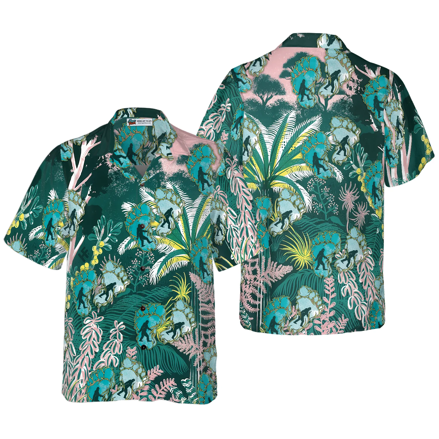 Tropical Forest Bigfoot Hawaiian Shirt Tropical Floral And Leaves Bigfoot Shirt Aloha Shirt For Men and Women