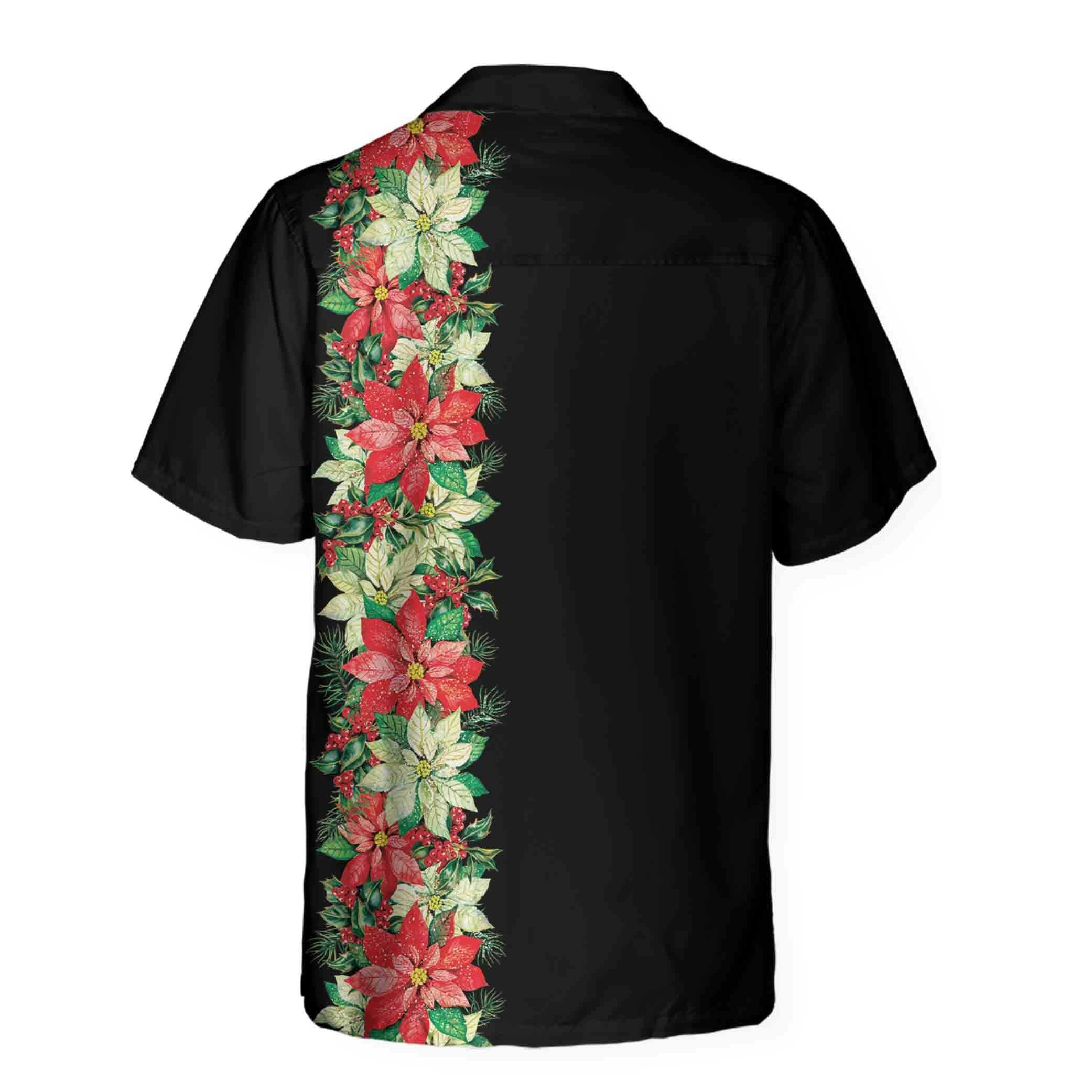 Christmas Poinsettia Flowers And Holly Berries Christmas Hawaiian Shirt Floral Christmas Hawaiian Shirt Aloha Shirt For Men and Women