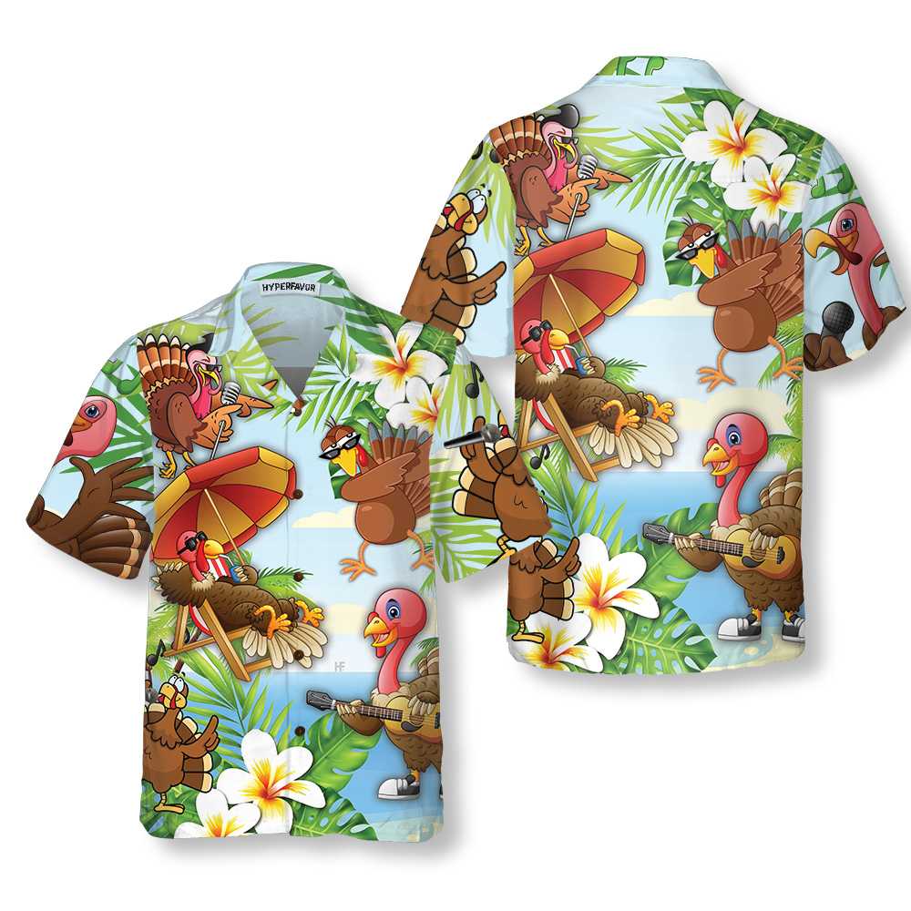 Happy Thanksgiving Turkeys At The Beach Thanksgiving Hawaiian Shirt Aloha Shirt For Men and Women