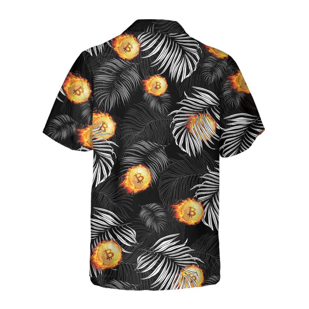 Bitcoin Flame And Tropical Pattern Hawaiian Shirt Unique Bitcoin Shirt  Women Aloha Shirt For Men and Women