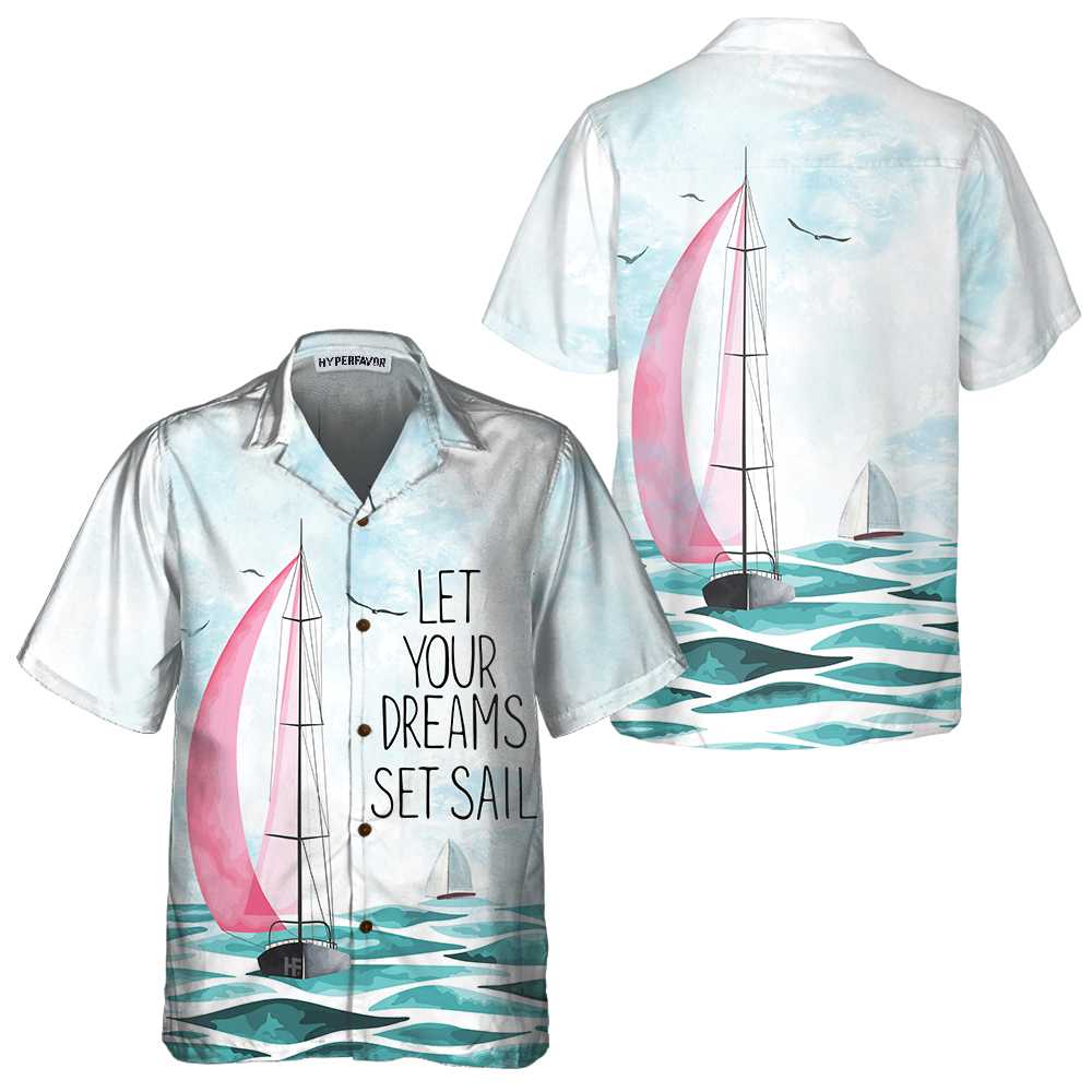 Watercolor Sailboat Hawaiian Shirt Short Sleeve Sailboat Shirt Unique Nautical Shirt Aloha Shirt For Men and Women