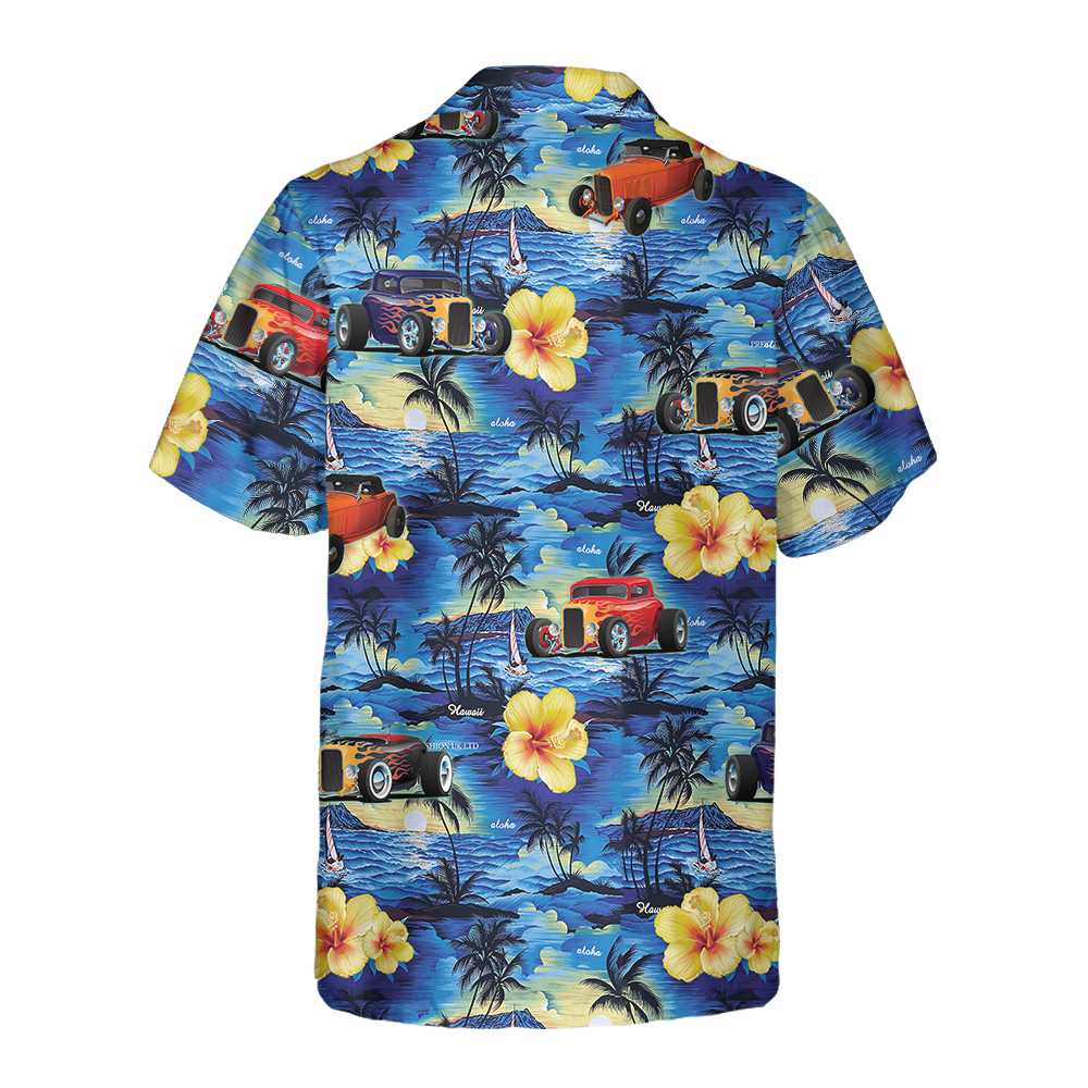 Hod Rod And Tropical Hibiscus Pattern Hawaiian Shirt Cool Hot Rod Shirt Aloha Shirt For Men and Women