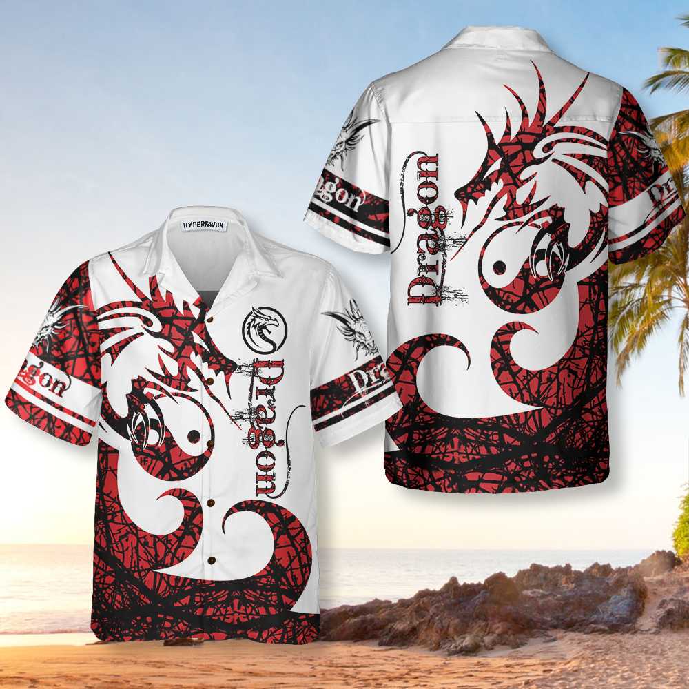 3D Dungeon Dragon Tattoo Hawaiian Shirt White And Red Chinese Dragon Shirt Aloha Shirt For Men and Women