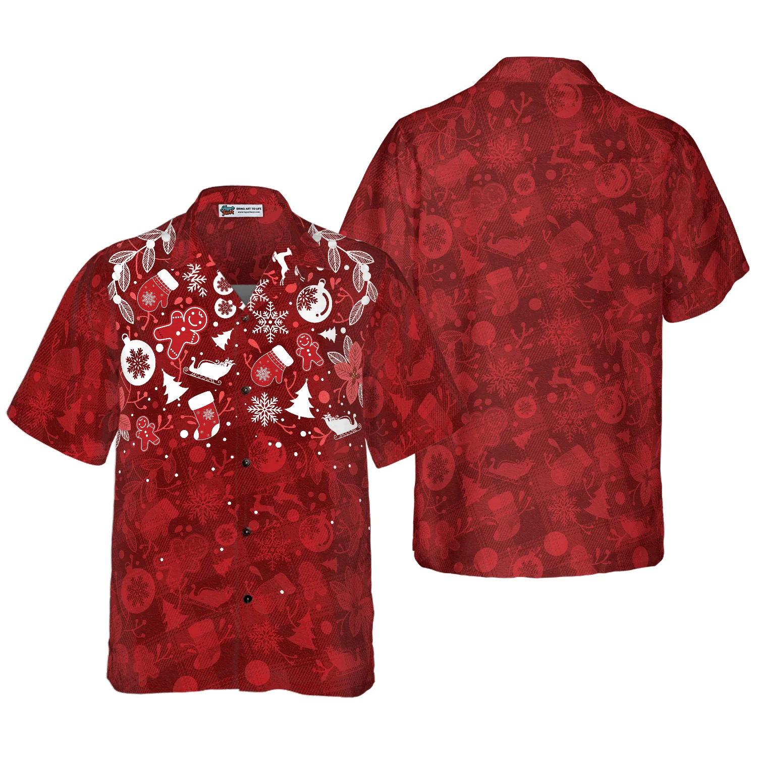 Hyperfavor Christmas Hawaiian Shirts Christmas Ginger Bread Man Hawaiian Shirt Button Down Shirt Short Sleeve Aloha Shirt For Men and Women