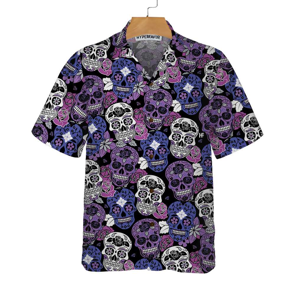 Sugar Skull Purple Hawaiian Shirt Mexican Skull Shirt Unique Day Of The Dead Gift Aloha Shirt For Men and Women