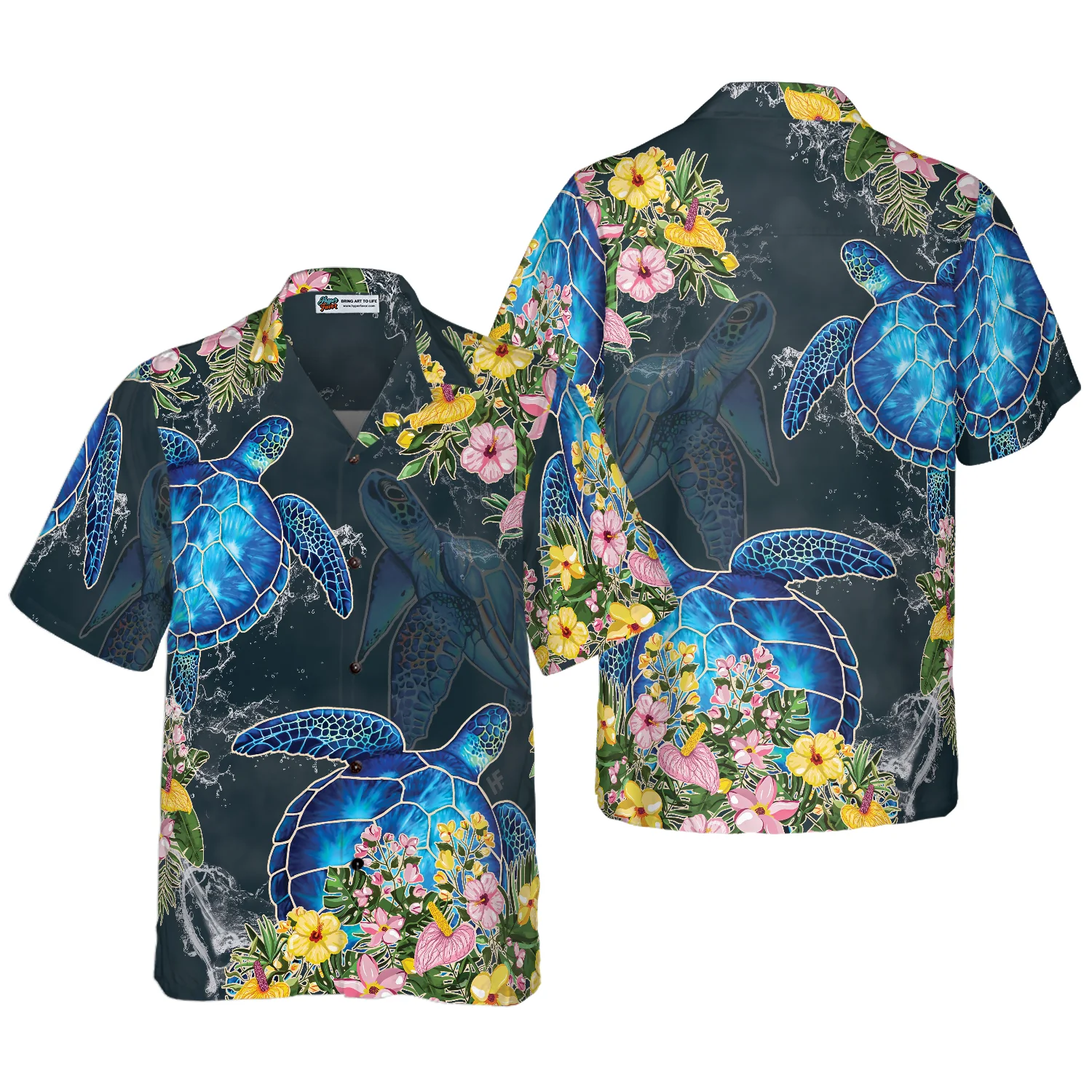 Floral Sea Turtle Hawaiian Shirt Aloha Shirt For Men and Women