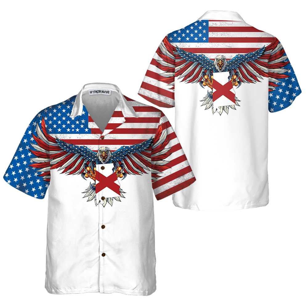 Alabama State And American Eagle Hawaiian Shirt Unique Alabama Shirt Alabama Collared Shirt For Adults Aloha Shirt For Men and Women