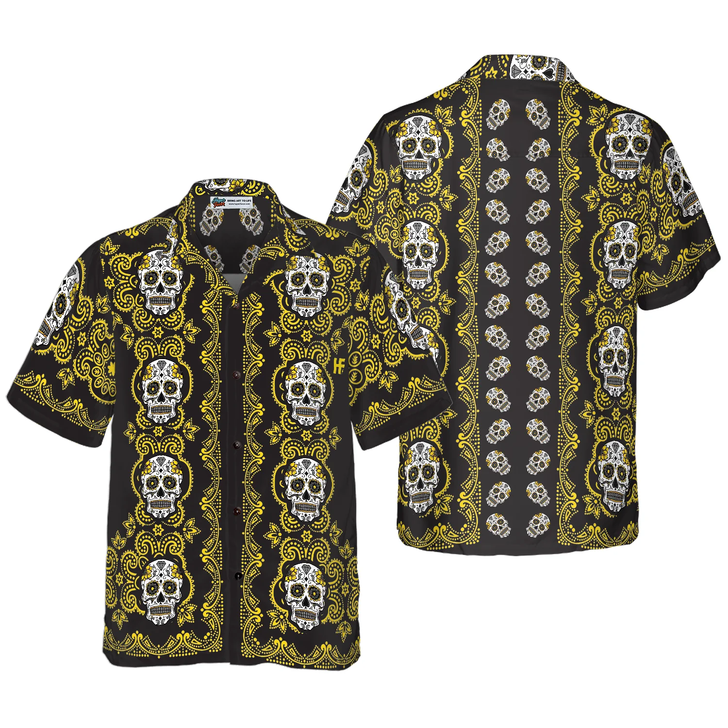 Yellow Sugar Skull Hawaiian Shirt Aloha Shirt For Men and Women