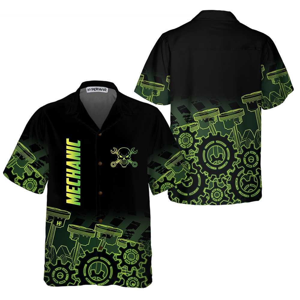 Green Steampunk Mechanic Hawaiian Shirt Button Up Mechanic Shirt Cool Mechanic Gift Aloha Shirt For Men and Women