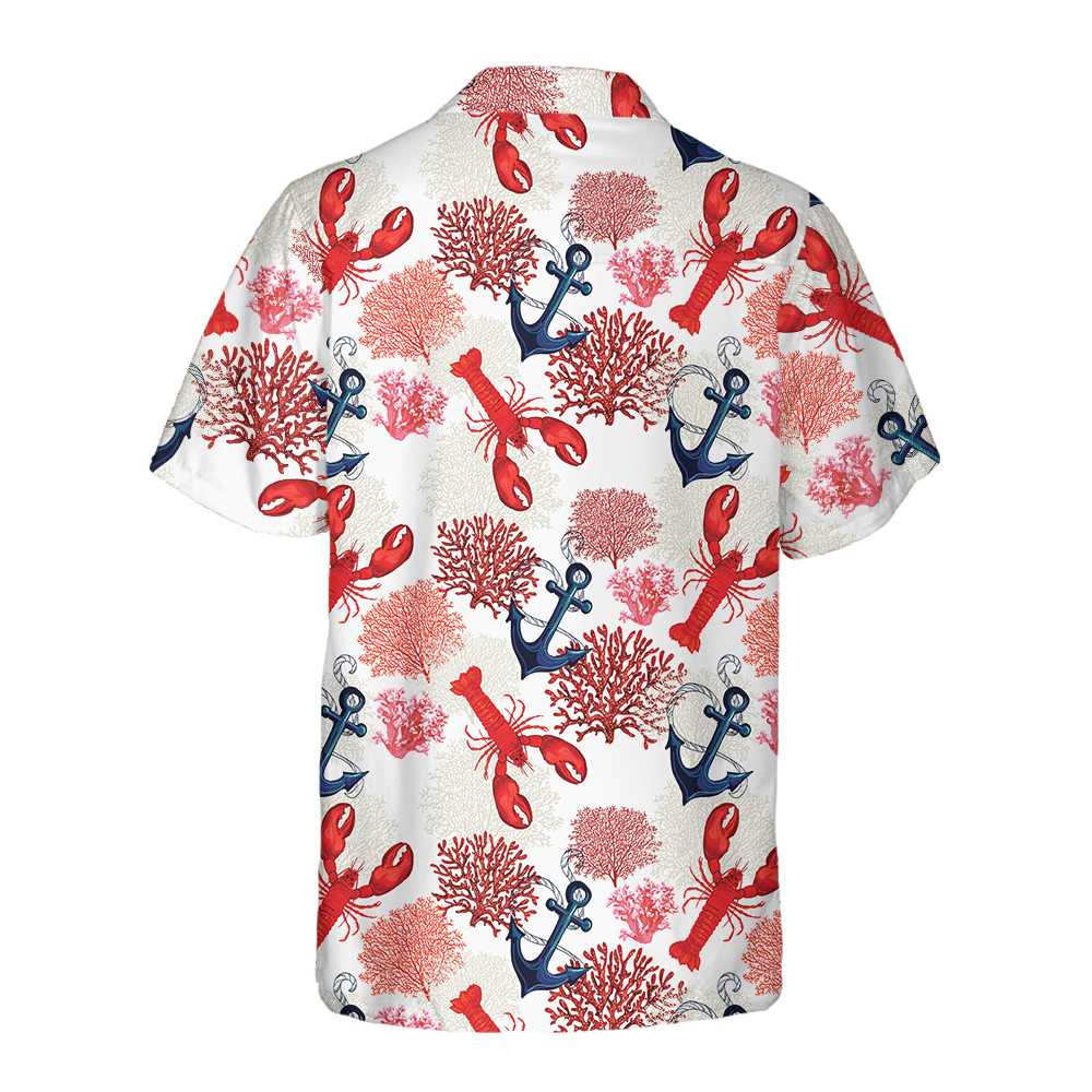 Lobster And Marine Pattern Hawaiian Shirt Unique Lobster Shirt Lobster Print Shirt For Adults Aloha Shirt For Men and Women