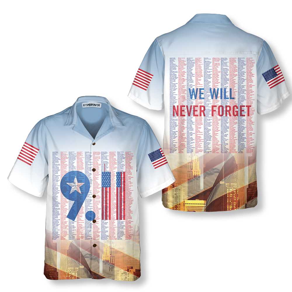 Names On 9/11 Memorial Patriot Day Hawaiian Shirt American Flag Patriot Shirt Aloha Shirt For Men and Women