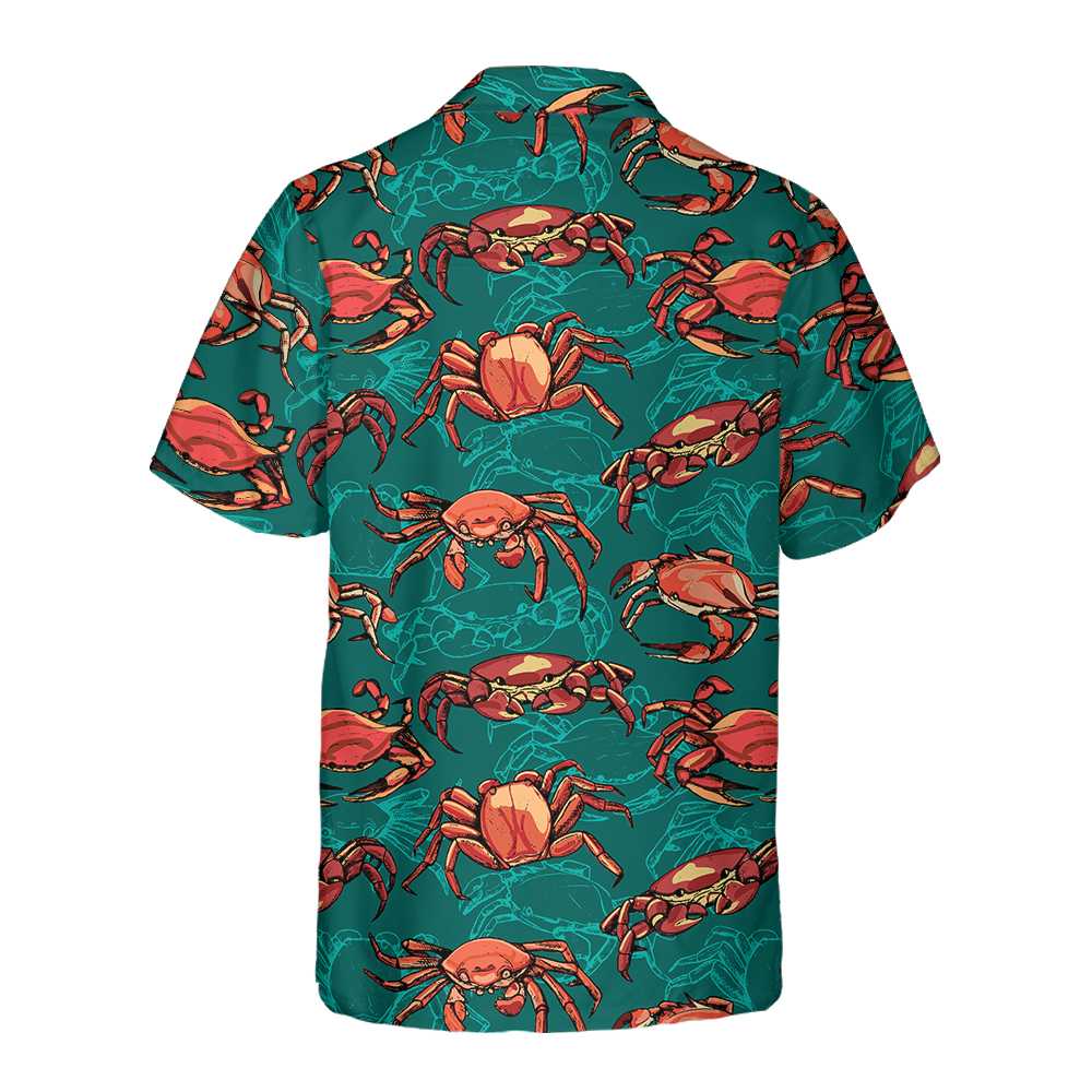 Vintage Hand Drawn Crab Hawaiian Shirt Button Crab Shirt King Crab Gift Aloha Shirt For Men and Women