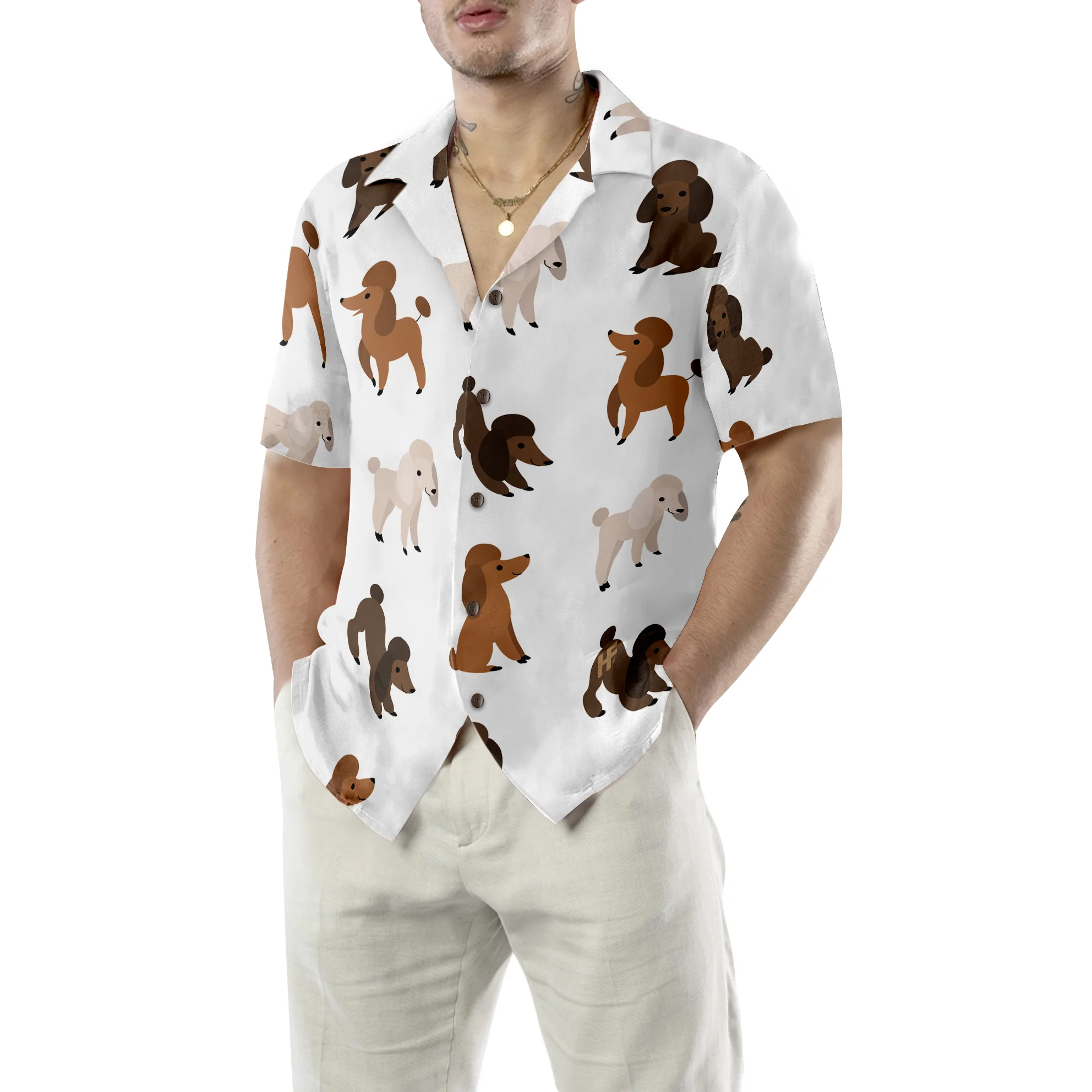 Puppies Run Around Poodle Shirt Hawaiian Shirt Aloha Shirt For Men and Women