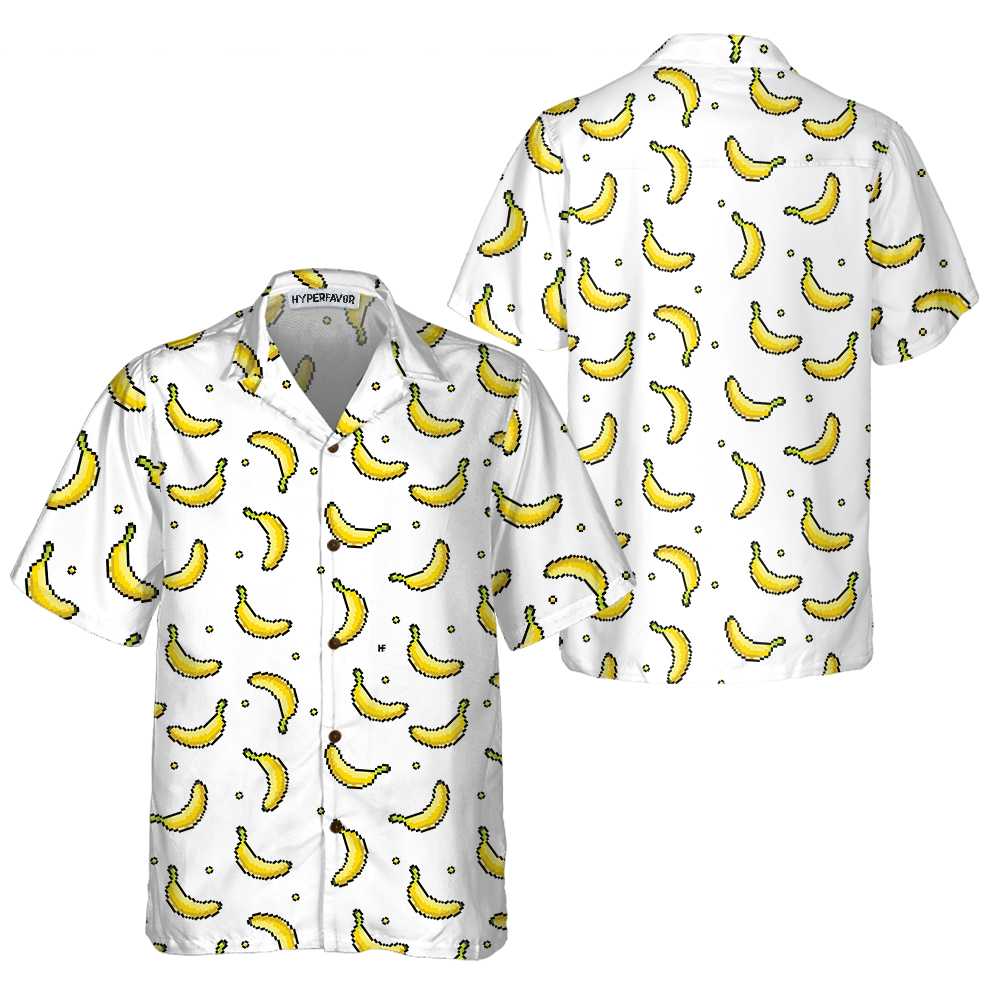 Pixel Banana Pattern Hawaiian Shirt Funny Banana Shirt For Adults Banana Pattern Shirt Aloha Shirt For Men and Women