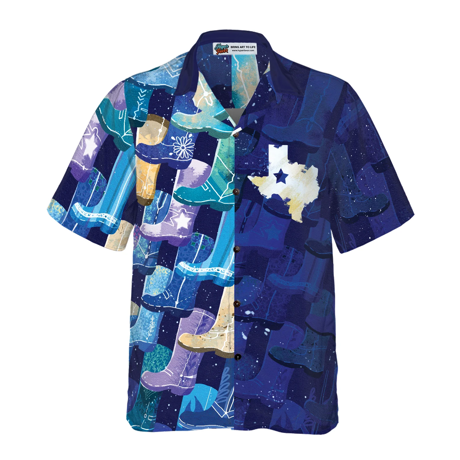 Multicolor Cowboy Boots Texas Hawaiian Shirt Lone Star Flag Hawaiian Shirt Blue Shirt For Texans Aloha Shirt For Men and Women