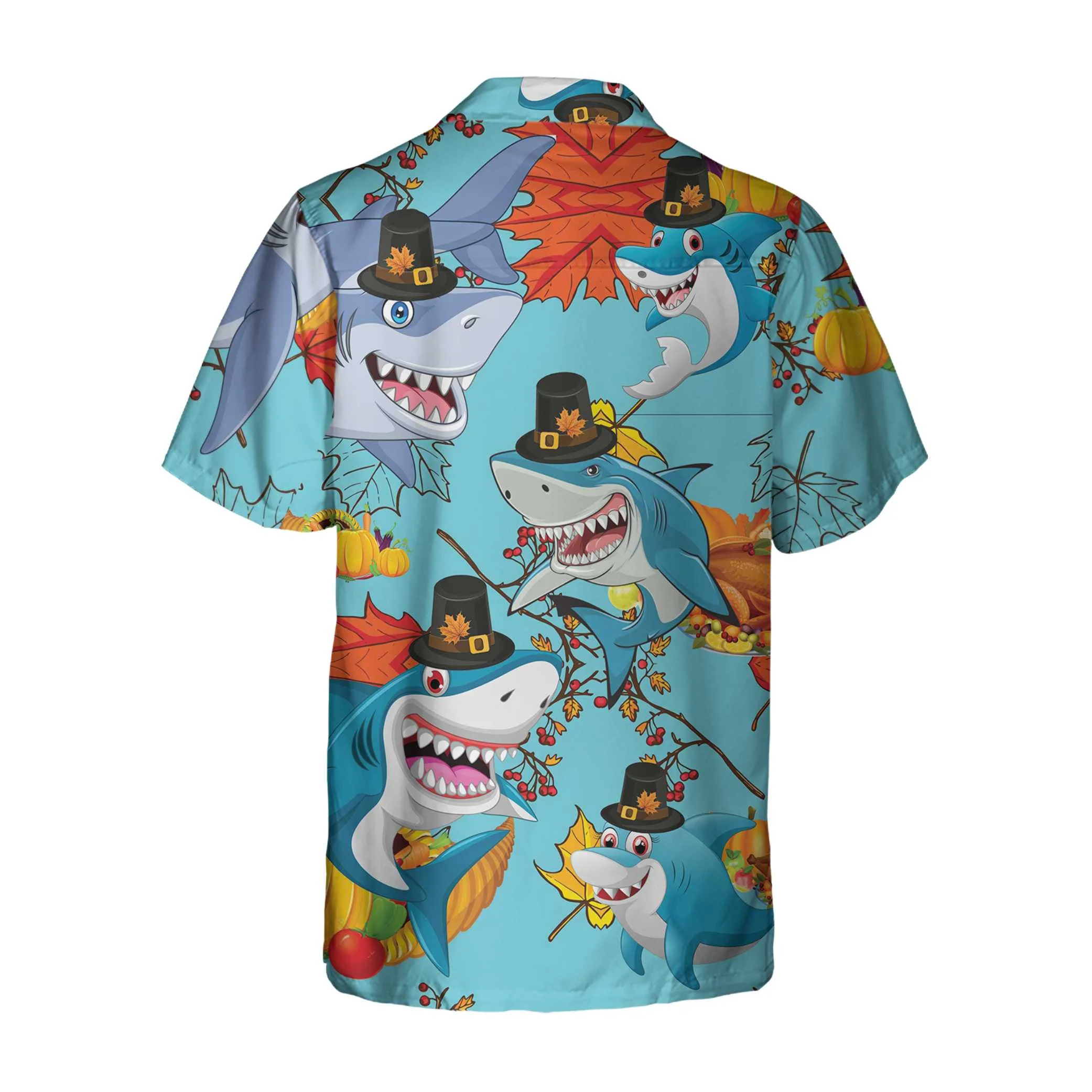 Thanksgiving Sharks Wearing Pilgrim Hat Hawaiian Shirt Funny Thanksgiving Shirt Gift For Thanksgiving Day Aloha Shirt For Men and Women