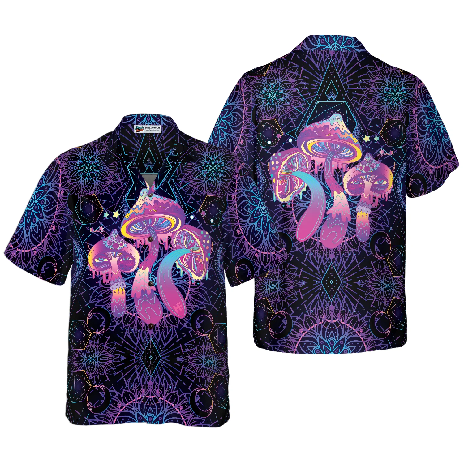 Magic Mushrooms Over Sacred Geometry Hawaiian Shirt Aloha Shirt For Men and Women