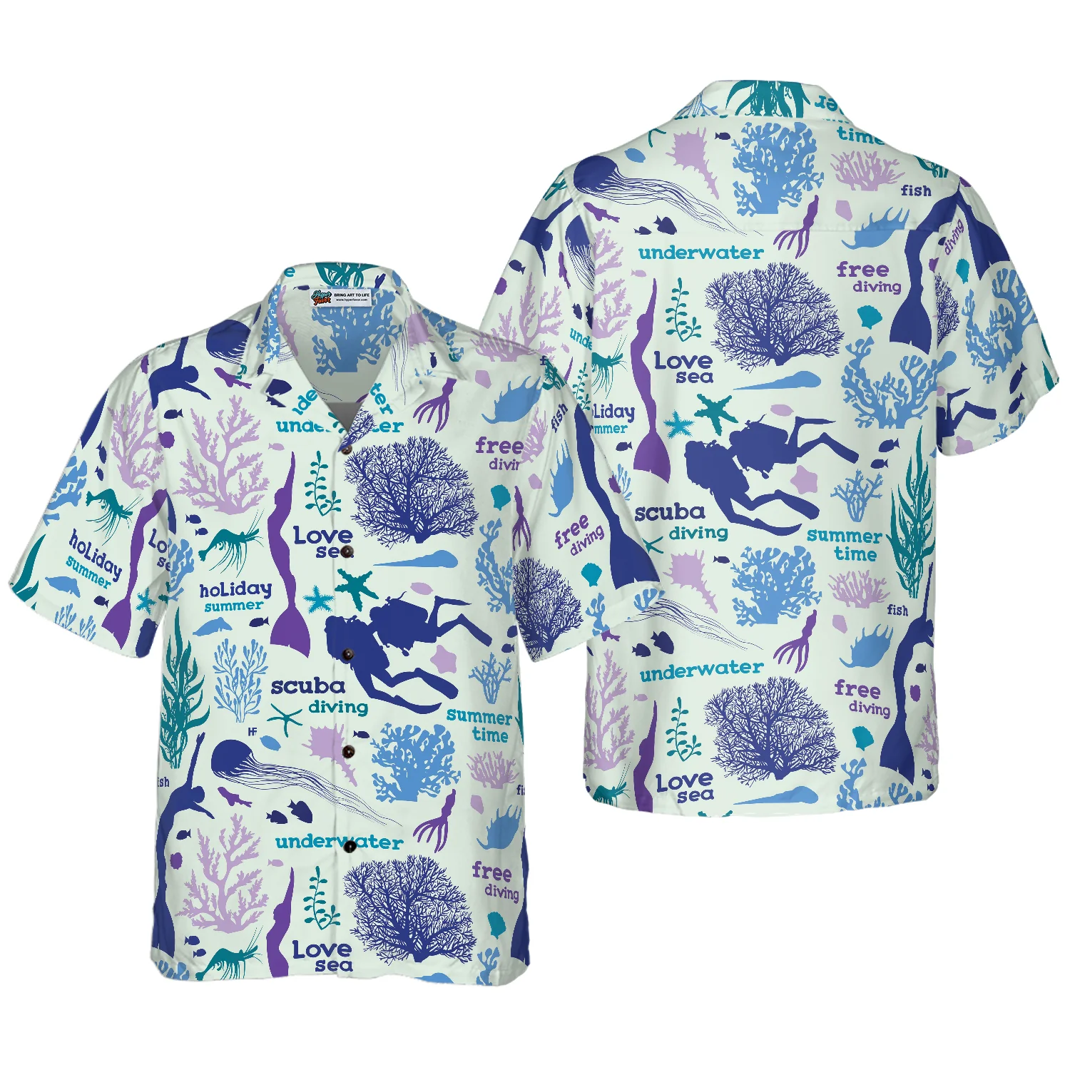 Scuba Diver And Sea Pattern V1 Hawaiian Shirt Aloha Shirt For Men and Women