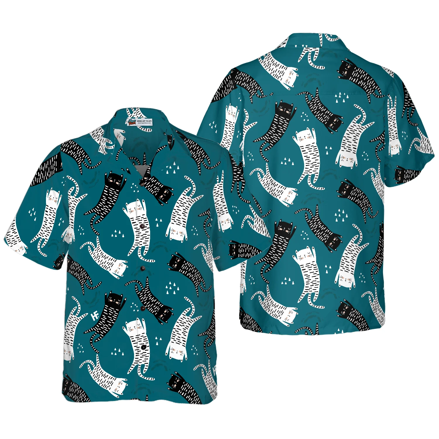 Seamless Pattern With Funny Cats Hawaiian Shirt Aloha Shirt For Men and Women