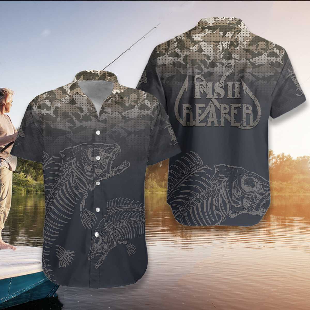 Fish Reaper Fish Skull Skeleton Hawaiian Shirt Aloha Shirt For Men and Women